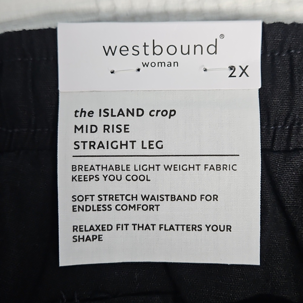Westbound Linen Blend Mid Rise Straight Leg Lightweight Pant: Black: Size- 2X - Picture 9 of 13